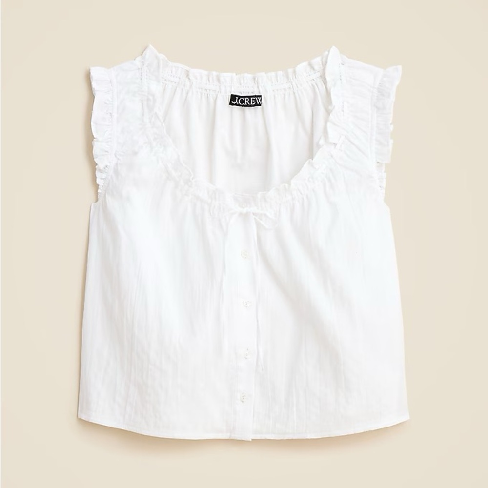 J.Crew 	Ruffle trim button up top